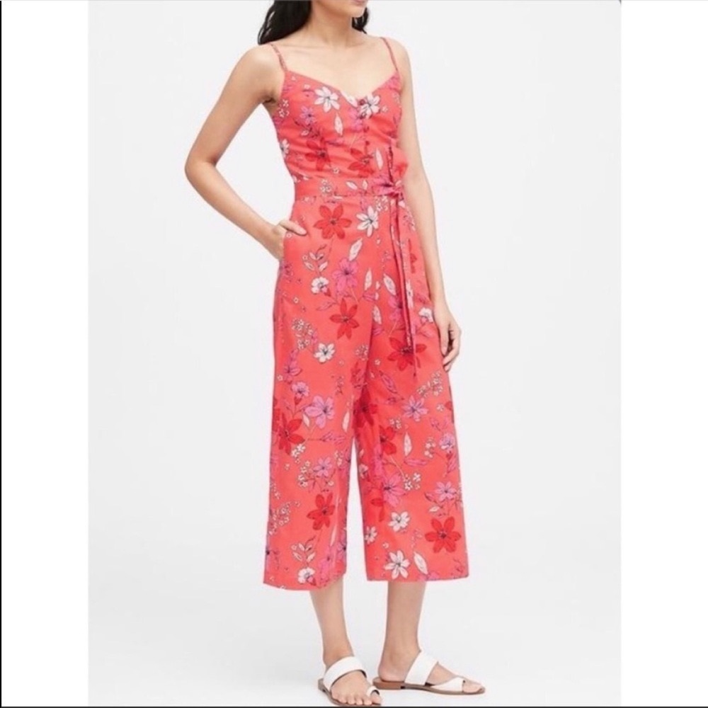 J Crew floral linen jumpsuit